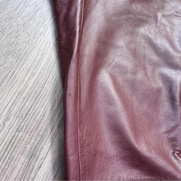 Laundry By Shelli Segal Burgundy Vintage Leather Flare Bootcut Pants - Size 4 - Picture 6 of 13